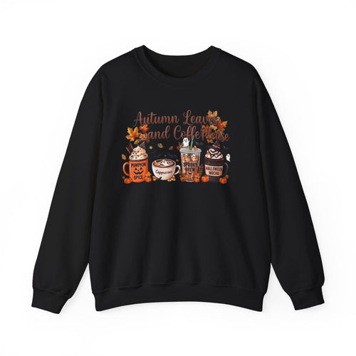 Autumn Leaves and Coffee Sweatshirt | Fall Pumpkin Spice Coffee Cups