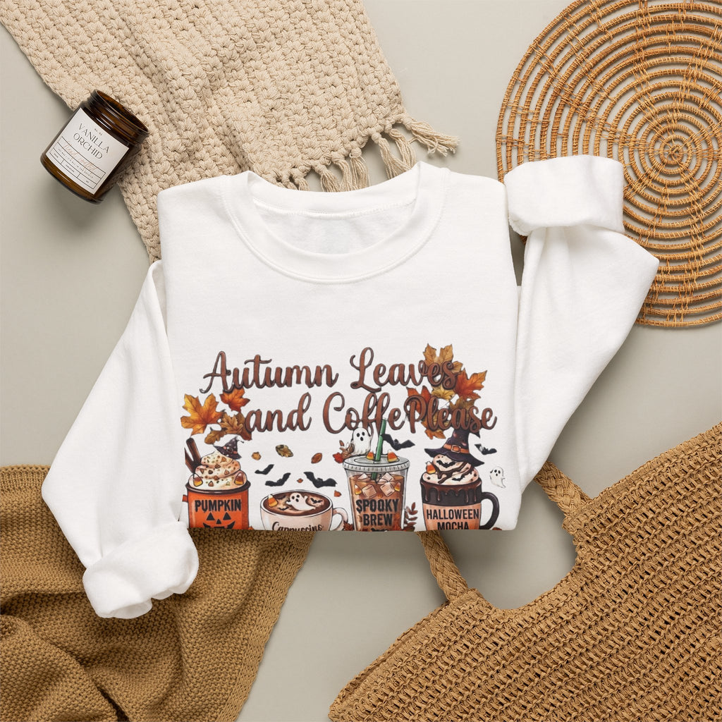 Autumn Leaves and Coffee Sweatshirt | Fall Pumpkin Spice Coffee Cups