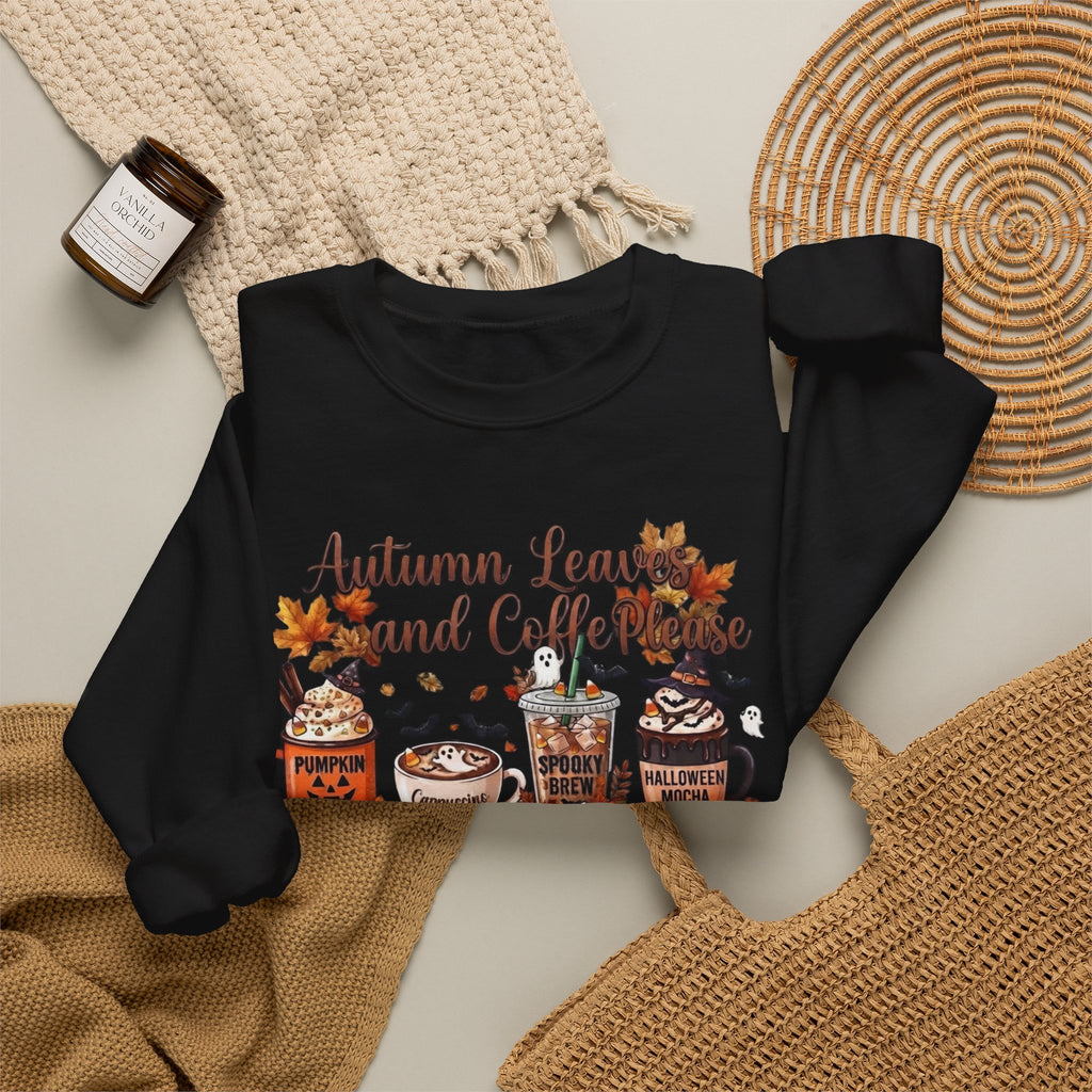 Autumn Leaves and Coffee Sweatshirt | Fall Pumpkin Spice Coffee Cups