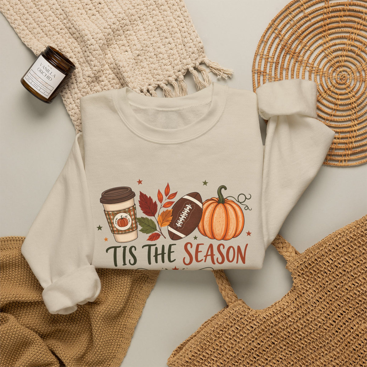 Crewneck Sweatshirt - "Tis The Season" Fall Pumpkin & Coffee Cozy Sweatshirt