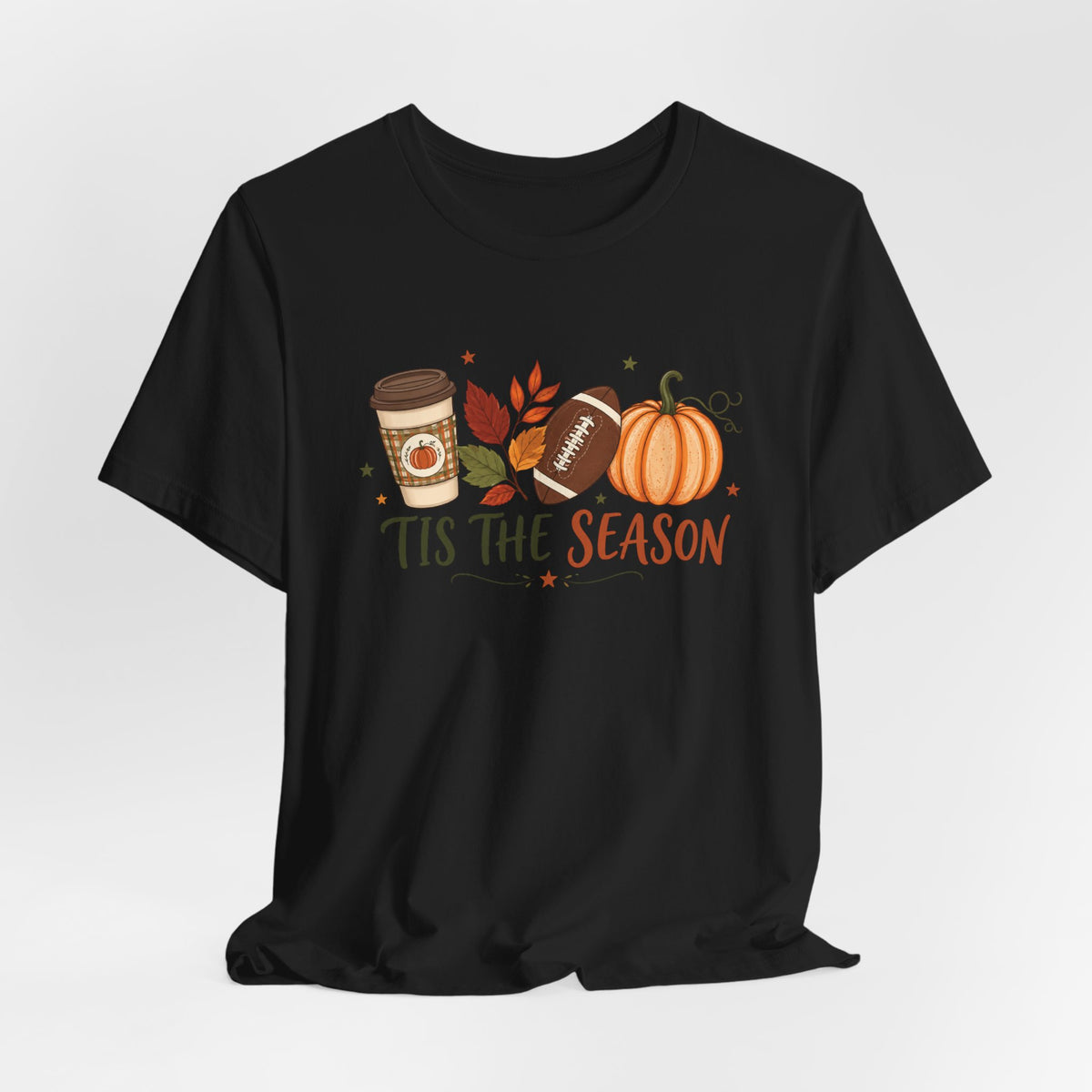 T-Shirt — 'Tis the Season' Fall Pumpkin, Coffee & Football Tee