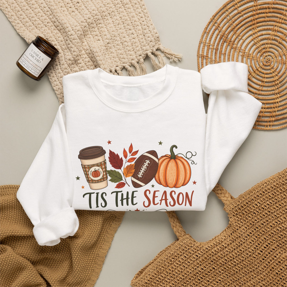 Crewneck Sweatshirt - "Tis The Season" Fall Pumpkin & Coffee Cozy Sweatshirt